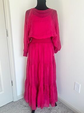 Adrienne Landau Carnelian Collection Pink Maxi Dress Sheer XS NWT Boho Quartz